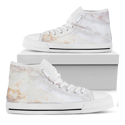 Pink White Grey Marble Print White High Top Sneakers