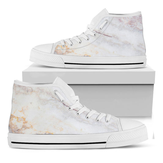 Pink White Grey Marble Print White High Top Sneakers