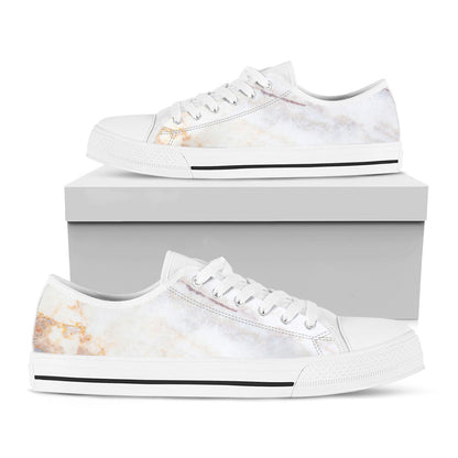 Pink White Grey Marble Print White Low Top Sneakers