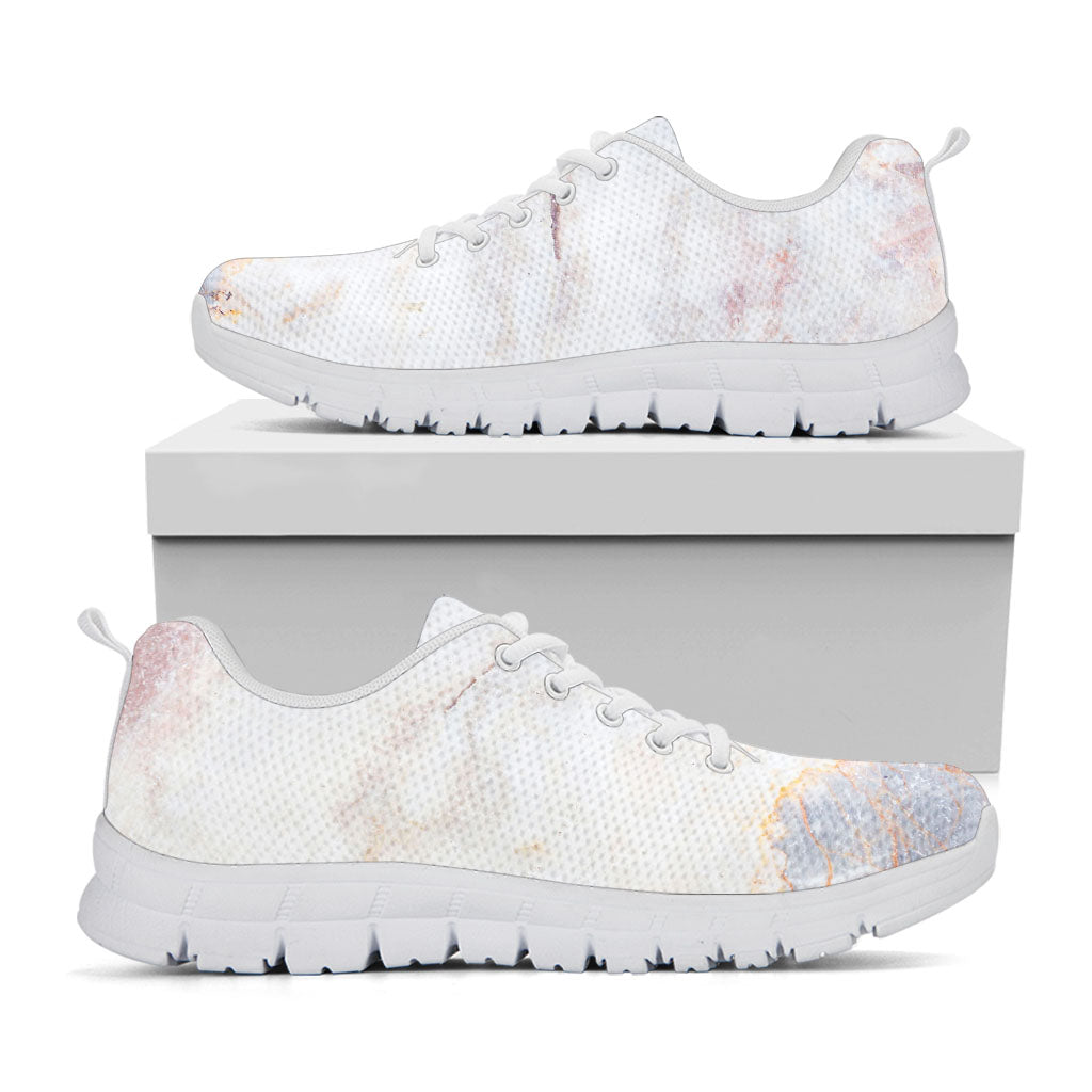 Pink White Grey Marble Print White Running Shoes