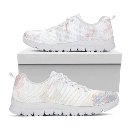 Pink White Grey Marble Print White Running Shoes