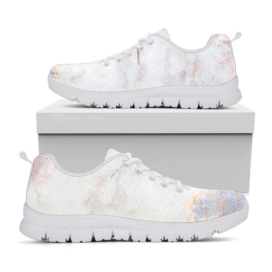 Pink White Grey Marble Print White Running Shoes
