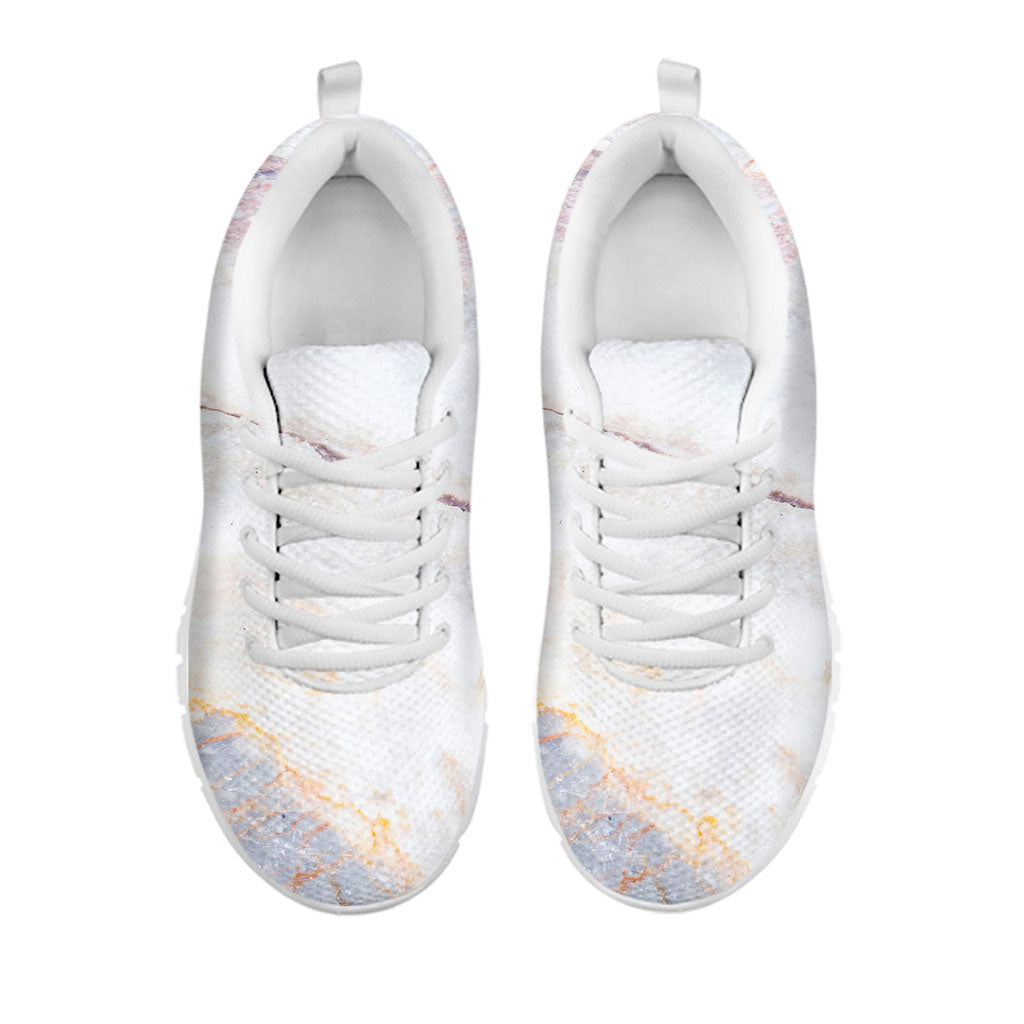 Pink White Grey Marble Print White Running Shoes