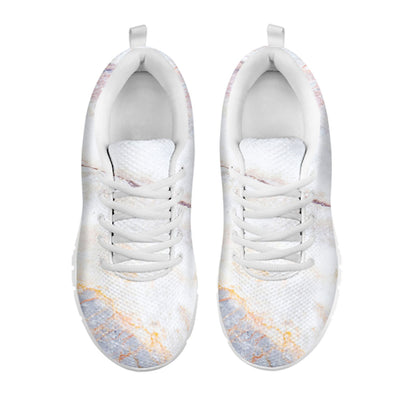Pink White Grey Marble Print White Running Shoes