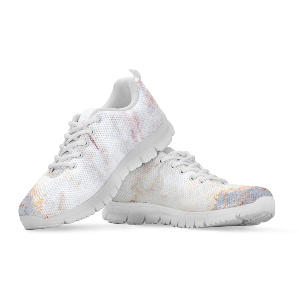 Pink White Grey Marble Print White Running Shoes