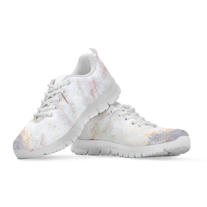 Pink White Grey Marble Print White Running Shoes