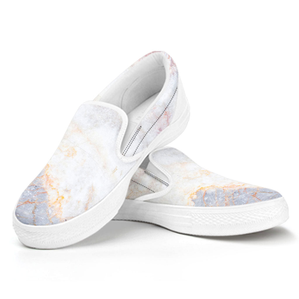 Pink White Grey Marble Print White Slip On Sneakers