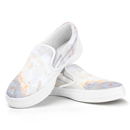 Pink White Grey Marble Print White Slip On Sneakers