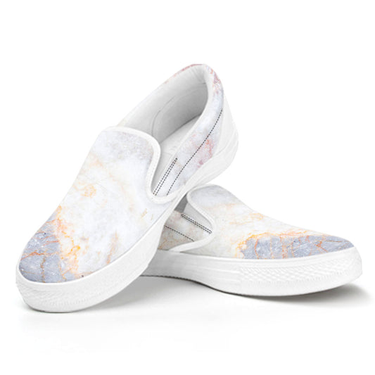 Pink White Grey Marble Print White Slip On Sneakers