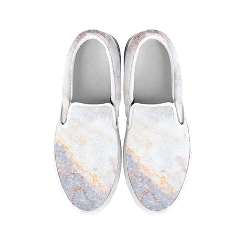 Pink White Grey Marble Print White Slip On Sneakers