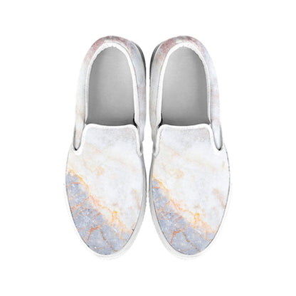 Pink White Grey Marble Print White Slip On Sneakers