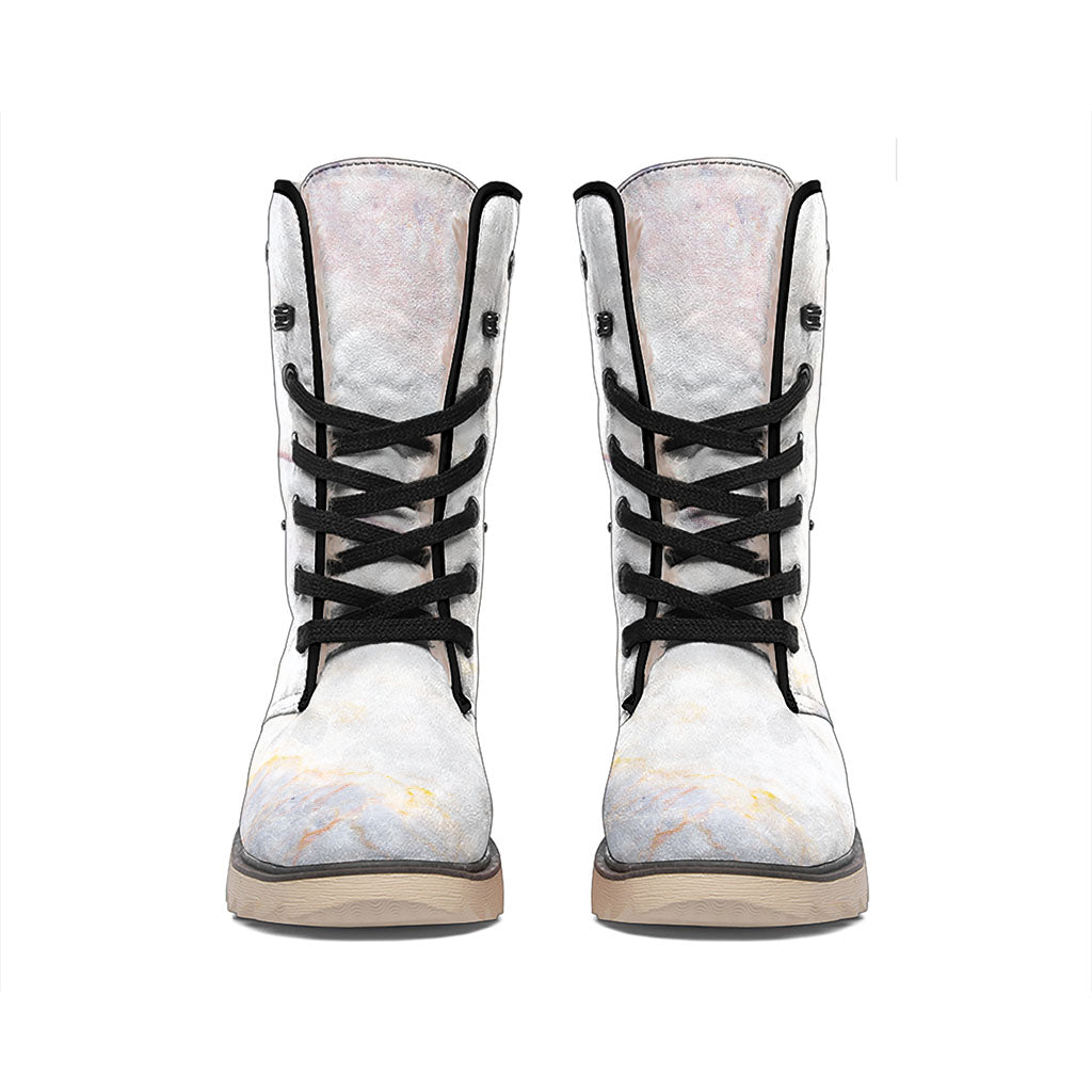 Pink White Grey Marble Print Winter Boots