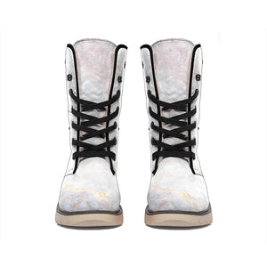 Pink White Grey Marble Print Winter Boots