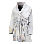 Pink White Grey Marble Print Women's Bathrobe
