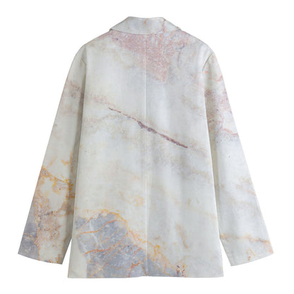 Pink White Grey Marble Print Women's Blazer