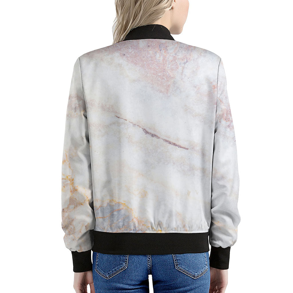 Pink White Grey Marble Print Women's Bomber Jacket
