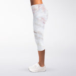 Pink White Grey Marble Print Women's Capri Leggings