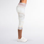 Pink White Grey Marble Print Women's Capri Leggings