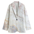 Pink White Grey Marble Print Women's Cotton Blazer