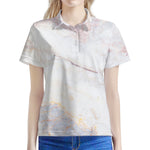 Pink White Grey Marble Print Women's Polo Shirt