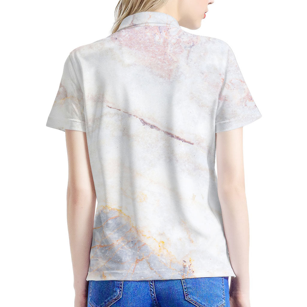 Pink White Grey Marble Print Women's Polo Shirt