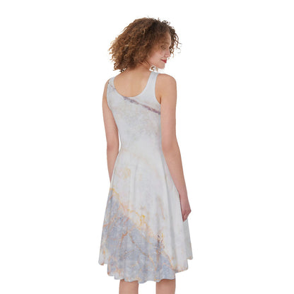 Pink White Grey Marble Print Women's Sleeveless Dress