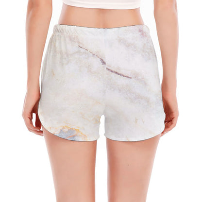 Pink White Grey Marble Print Women's Split Running Shorts