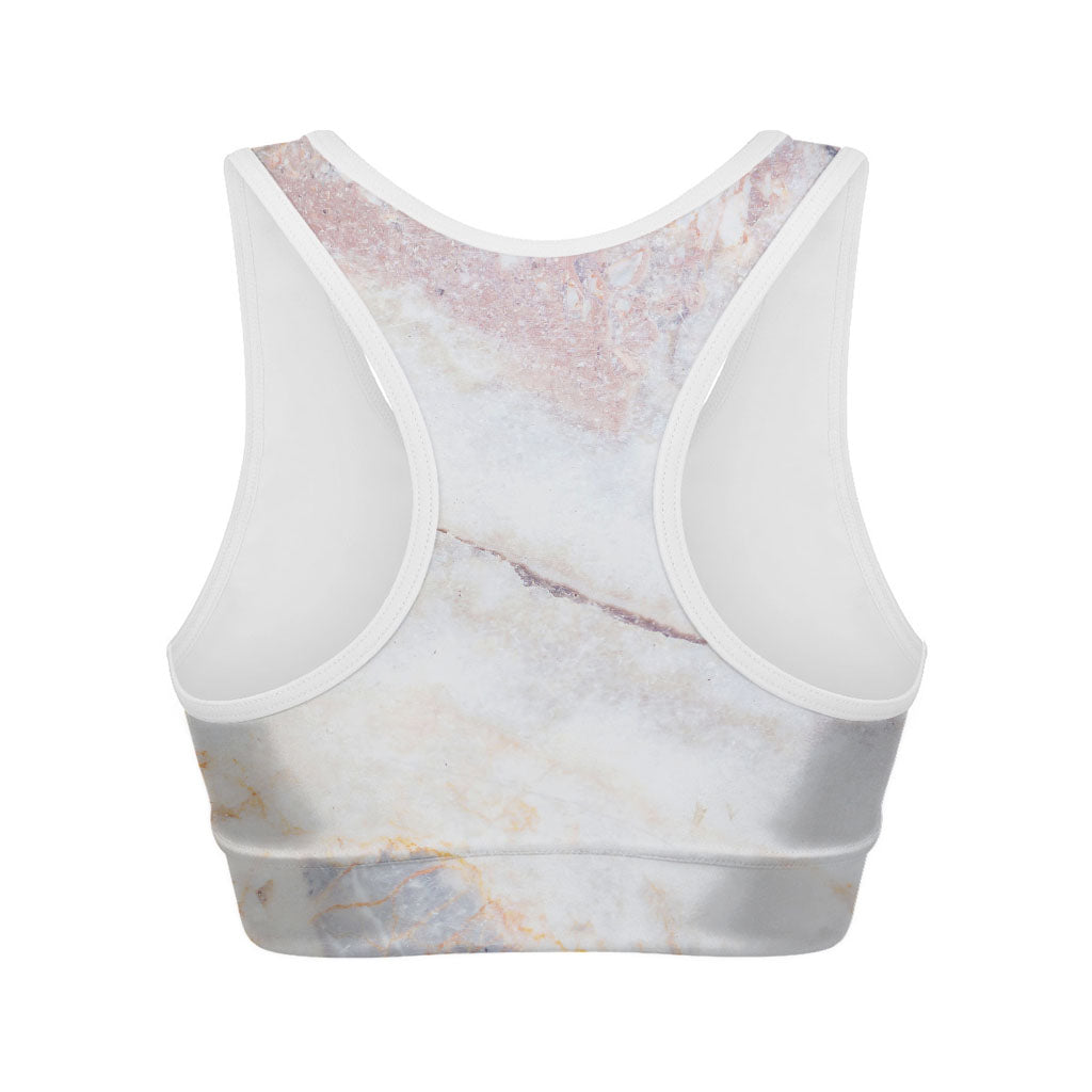Pink White Grey Marble Print Women's Sports Bra