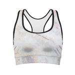 Pink White Grey Marble Print Women's Sports Bra