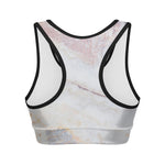 Pink White Grey Marble Print Women's Sports Bra