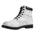 Pink White Grey Marble Print Padded Collar Lace Up Boots