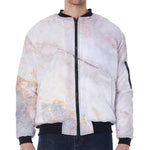 Pink White Grey Marble Print Zip Sleeve Bomber Jacket