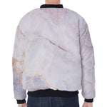 Pink White Grey Marble Print Zip Sleeve Bomber Jacket