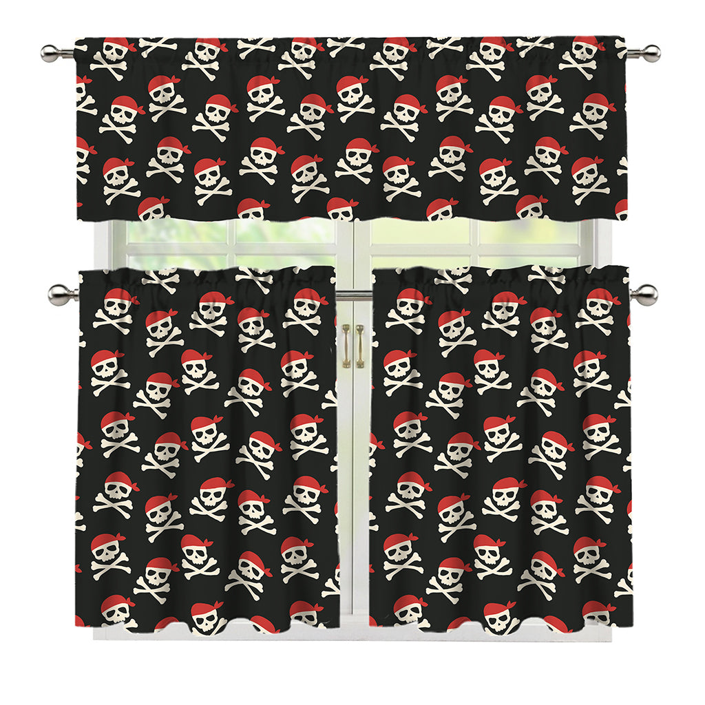 Pirate Skull Crossbones Pattern Print 3 Piece Kitchen Curtains