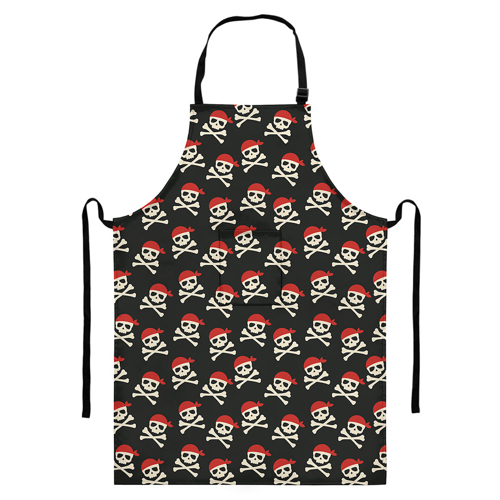 Pirate Skull Crossbones Pattern Print Bib Apron With Pocket
