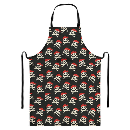 Pirate Skull Crossbones Pattern Print Bib Apron With Pocket