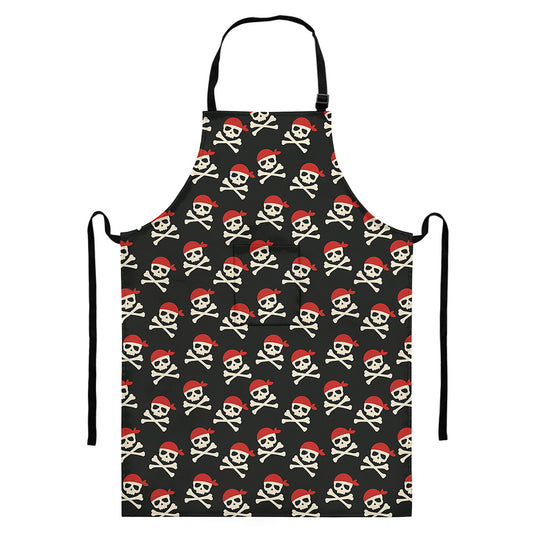 Pirate Skull Crossbones Pattern Print Bib Apron With Pocket