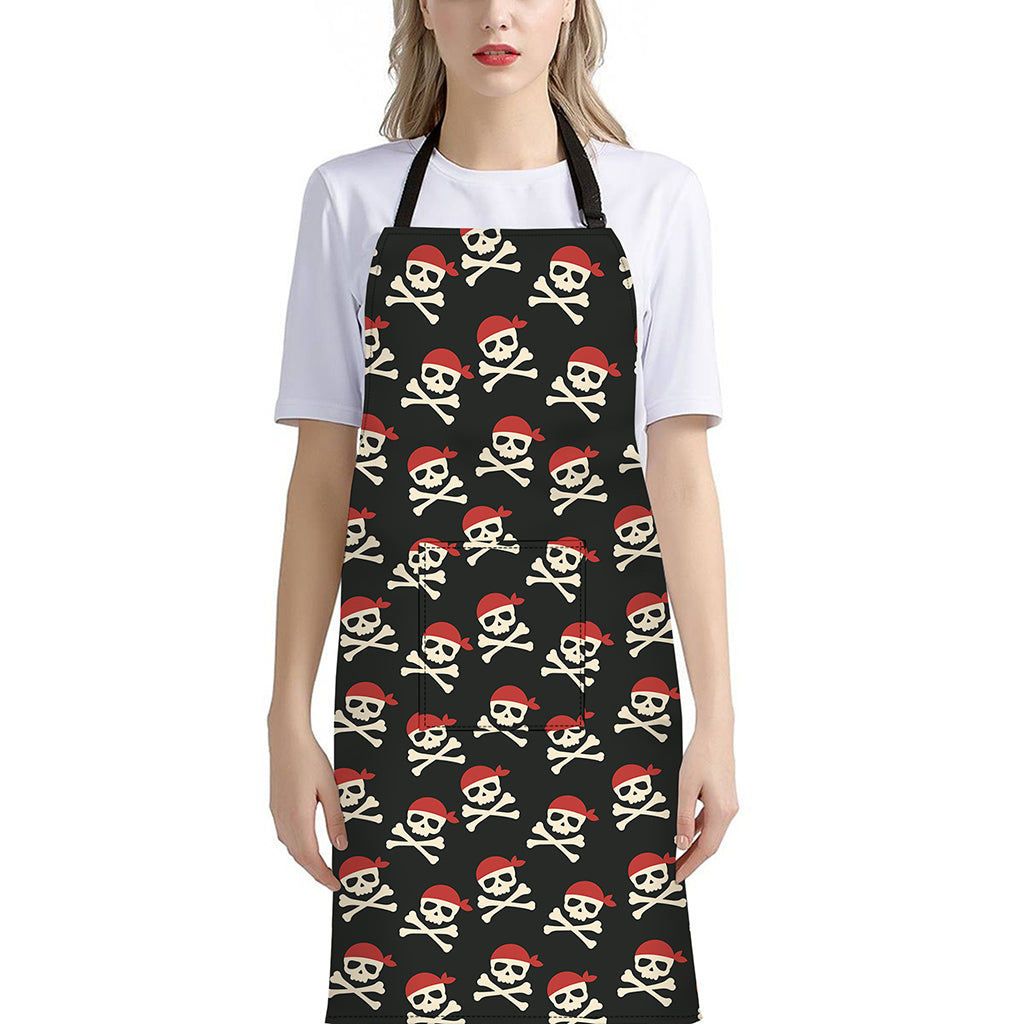 Pirate Skull Crossbones Pattern Print Bib Apron With Pocket