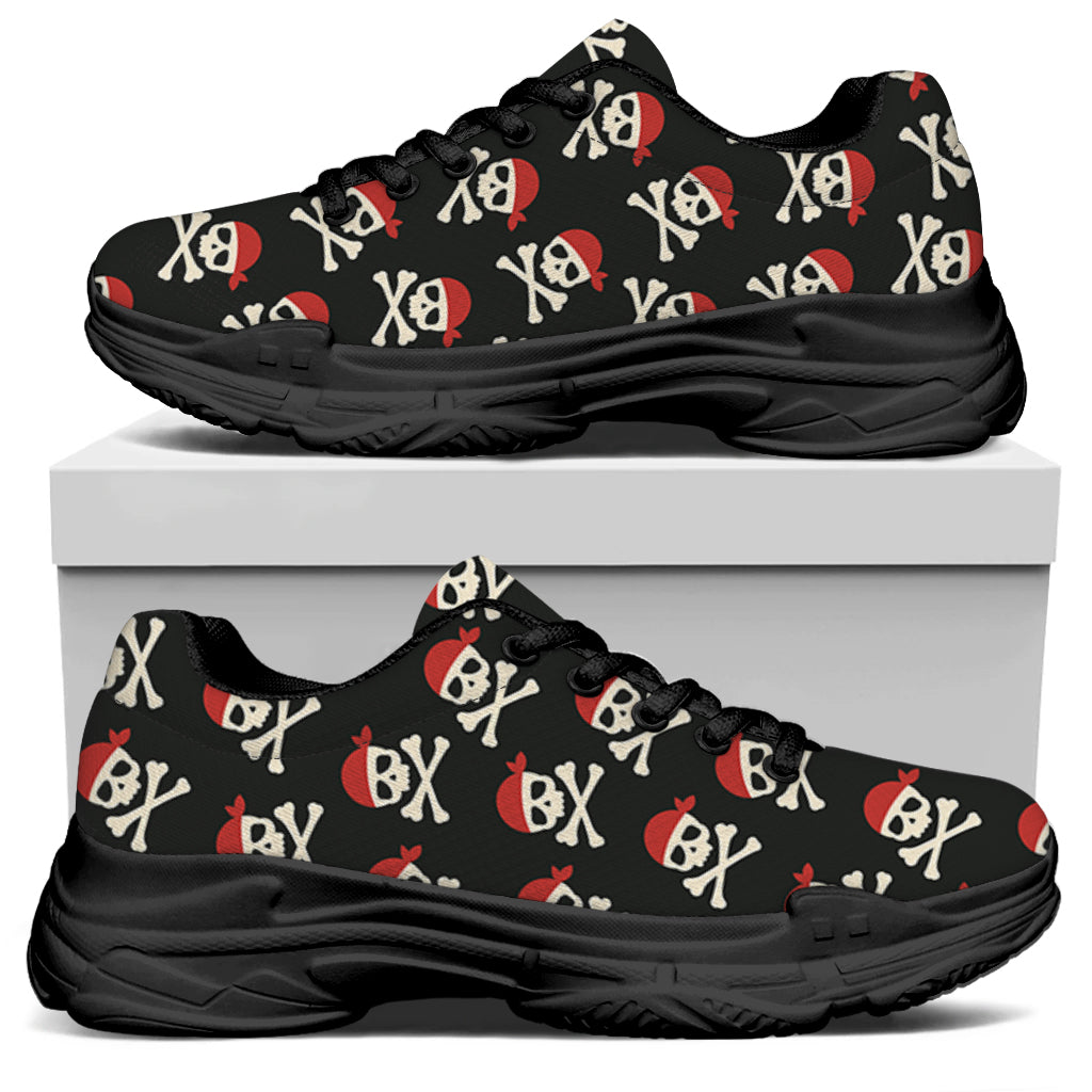 Pirate Skull Crossbones Pattern Print Black Chunky Shoes