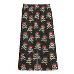 Pirate Skull Crossbones Pattern Print Cotton Front Slit Maxi Skirt