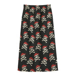 Pirate Skull Crossbones Pattern Print Cotton Front Slit Maxi Skirt