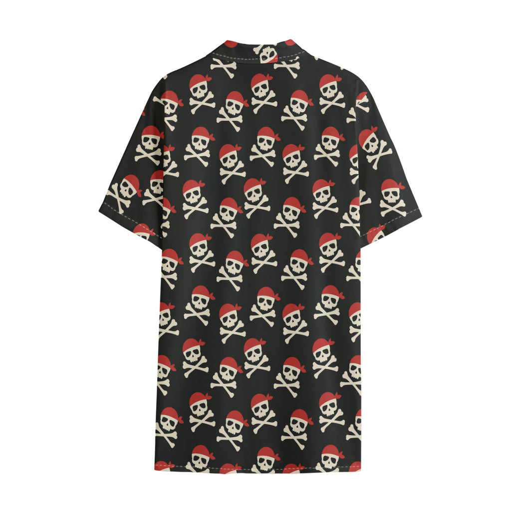 Pirate Skull Crossbones Pattern Print Cotton Hawaiian Shirt