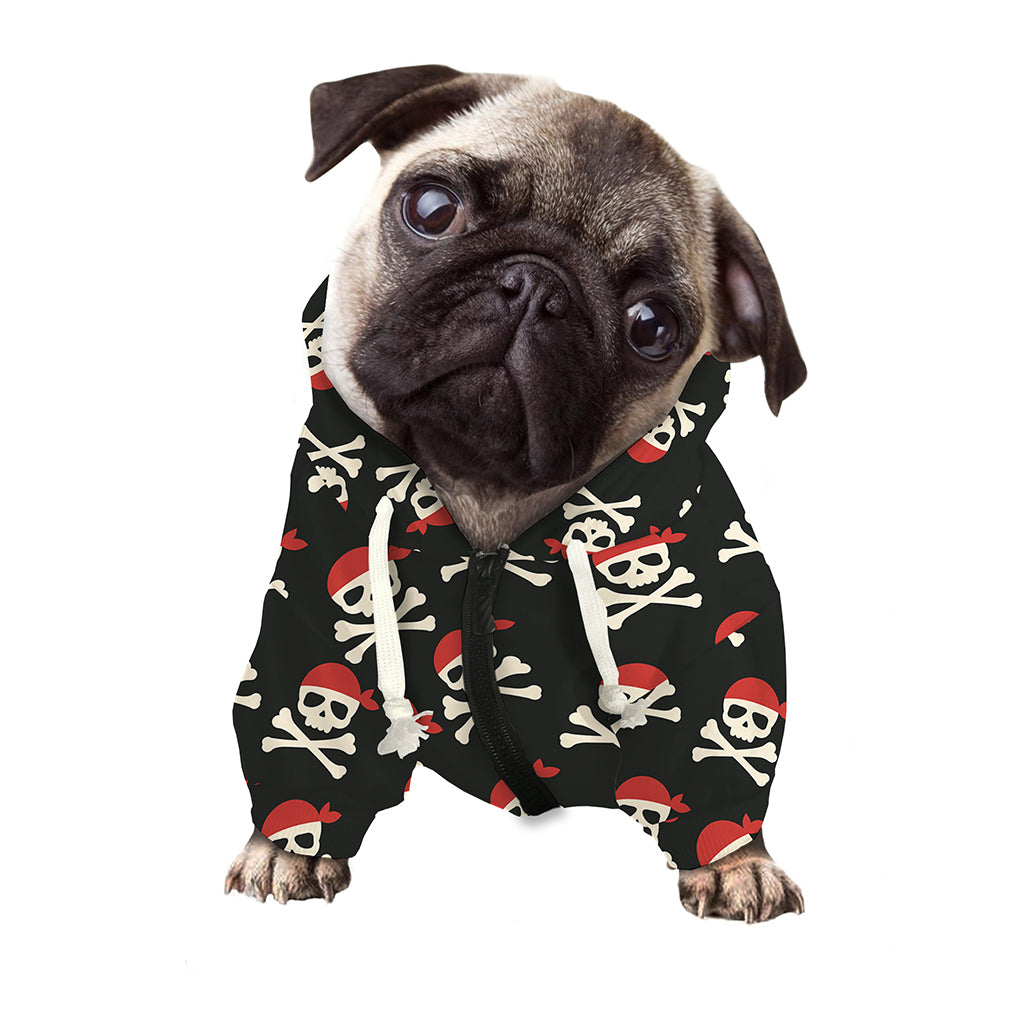 Pirate Skull Crossbones Pattern Print Dog Zip Up Hoodie