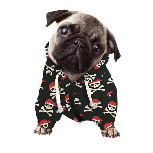 Pirate Skull Crossbones Pattern Print Dog Zip Up Hoodie