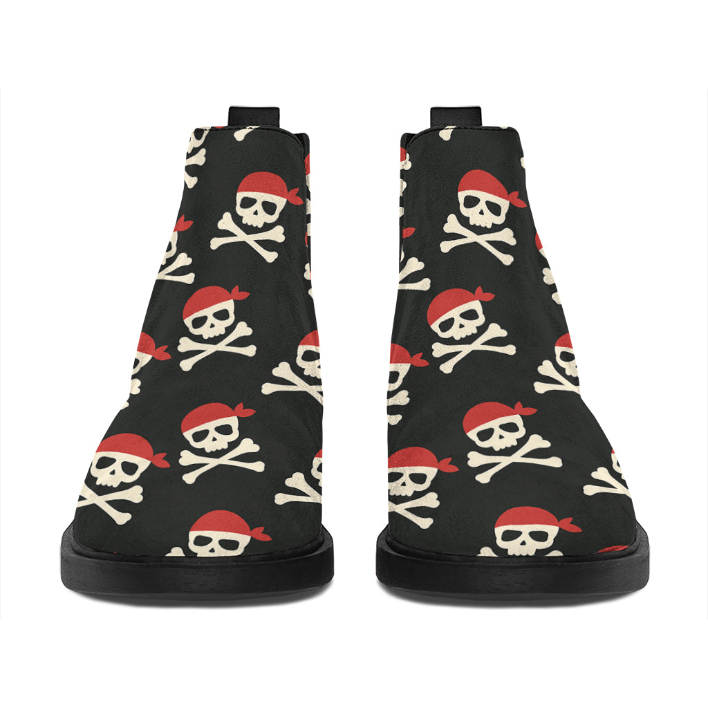 Pirate Skull Crossbones Pattern Print Flat Ankle Boots