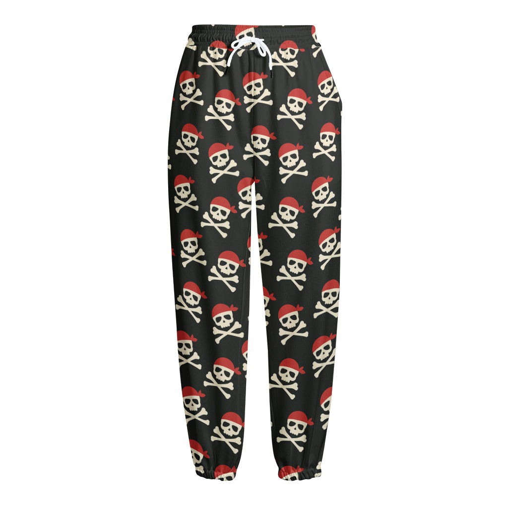 Pirate Skull Crossbones Pattern Print Fleece Lined Knit Pants