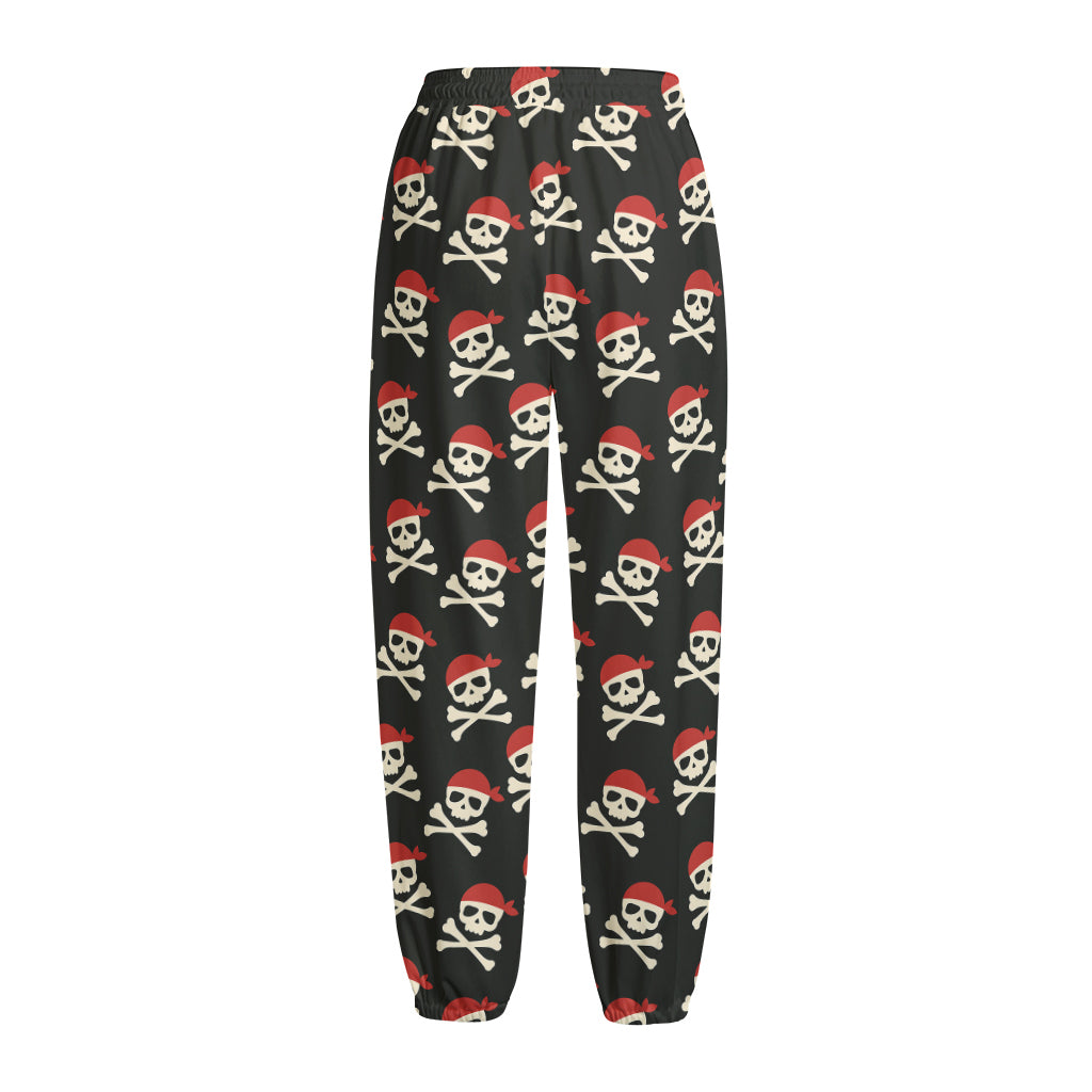 Pirate Skull Crossbones Pattern Print Fleece Lined Knit Pants