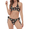 Pirate Skull Crossbones Pattern Print Halter Scoop Tie Side Bikini