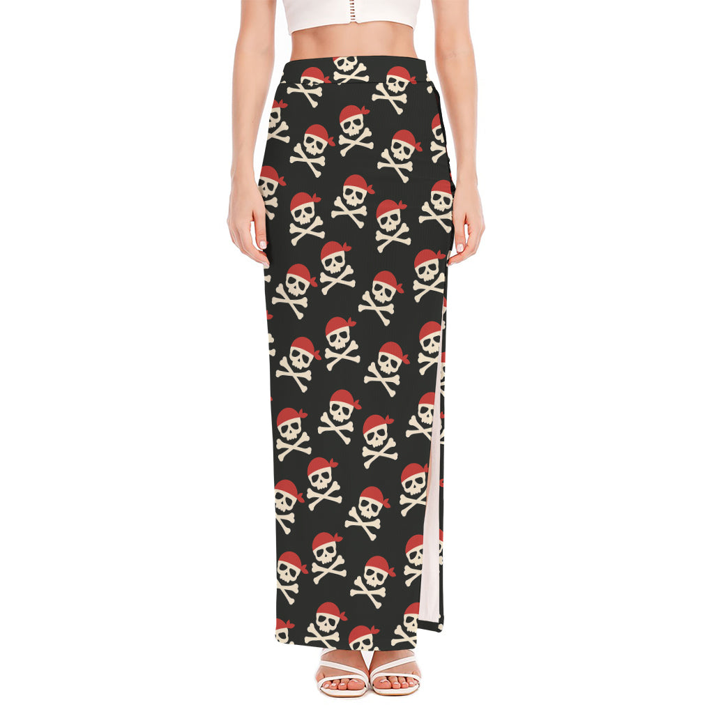 Pirate Skull Crossbones Pattern Print High Slit Maxi Skirt