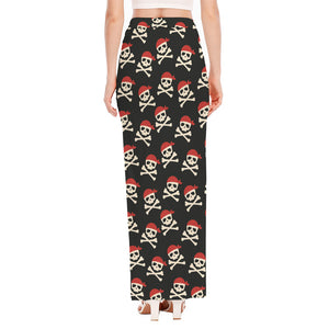 Pirate Skull Crossbones Pattern Print High Slit Maxi Skirt